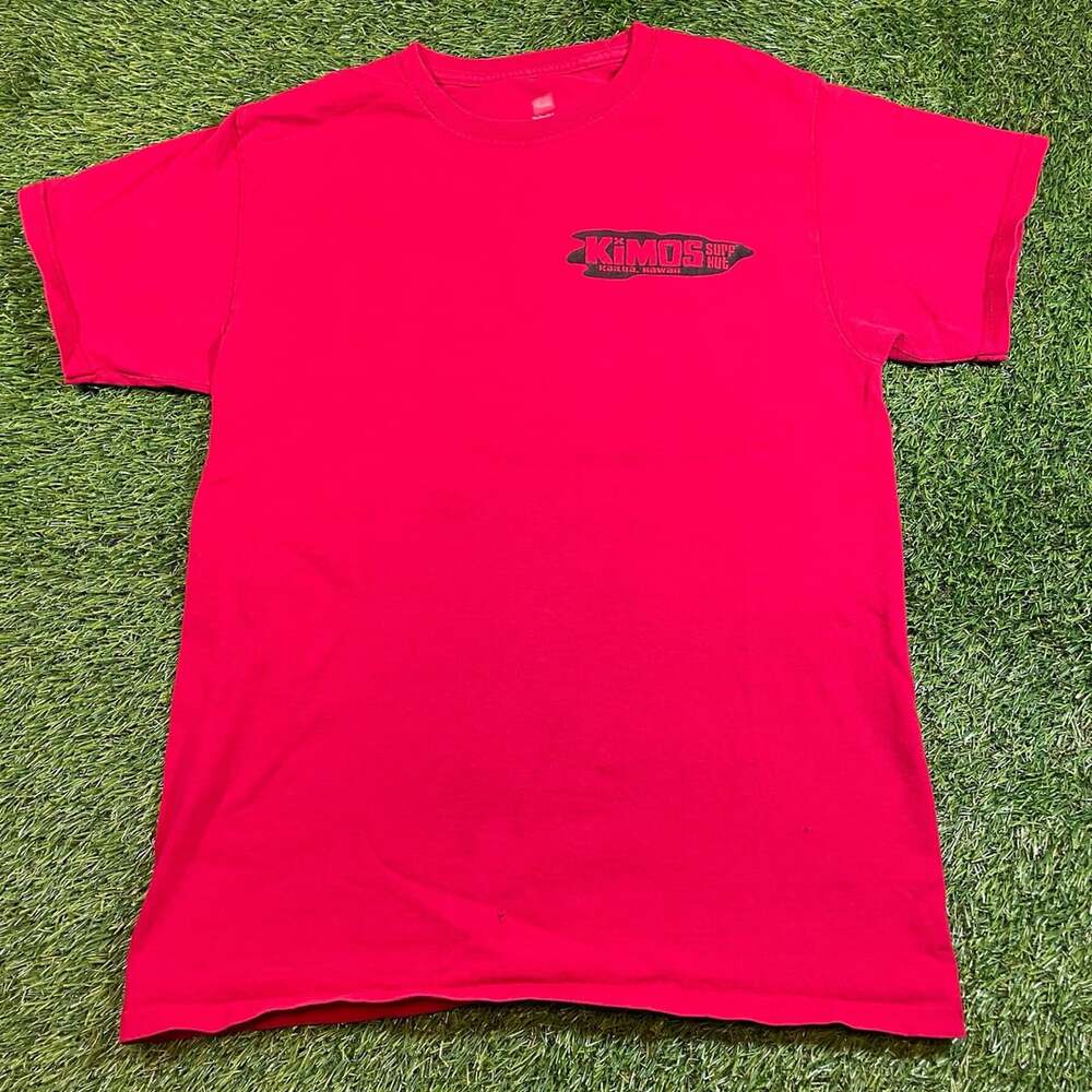 Vintage Kimos Surf Hut Kailua Hawaii Red Graphic T-Shirt Small